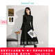 Inman knitted splicing dress for women in autumn new half-high neck long sleeve waist A-line base long skirt 18438120