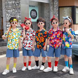 Children's Cheerleading Costumes for Children's Day, Kindergarten Hong Kong Style Retro Floral Shirt, 80S and 90S Primary School Graduation Outfit