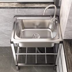 Kitchen J Thickened Simple 304 Stainless Steel Sink Large Single/Double Basin with Stand for Washing Vegetables and Dishes