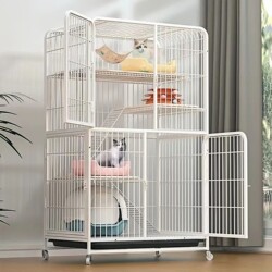 Cat Cage for Home Use, Cat Villa Cabinet, Extra-Large Cat House, Multi-Layer Cat Climbing Frame with Foot Pads, Climbing Ladder, Hammock, Galvanized Cat Cage