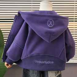 Boys' Purple Sports Jacket Spring and Autumn 2026 New Trendy and Handsome Children's Spring Hooded Clothing Baby Boy Spring Outfit