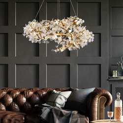 Aluminum light luxury chandelier, post-modern villa living room lamp, creative atmosphere tea room bedroom dining room lamp branch glass lamp