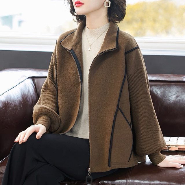 Autumn fashion new style woolen coat for women over 50 years old, middle-aged and elderly mothers, autumn and winter style stand-up collar thick coat