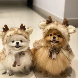 Christmas Pet Clothing Reindeer Cape Cloak Warm Dog and Cat Clothes Transformation Outfit Hat Photo Props