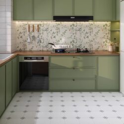 French-Style Cream-Colored Green Plant Pattern Fresh Floral Tiles Bathroom Tiles Balcony Washroom Non-Slip Floor Tiles