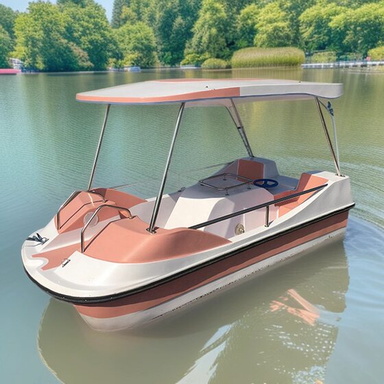 
Luxurious four-person pedal boat, fiberglass sightseeing boat, self-draining park boat, scenic lake water pleasure boat