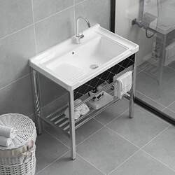 High-Temperature Ceramic Integrated Basin with Washboard for Balcony Bathroom Sink, Washbasin, Countertop Basin