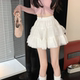Large size white short skirt, summer high-waisted A-line skirt for fat girls, covering belly and making them slim, fluffy cake skirt, gauze skirt
