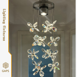 French-Style Light Luxury Bedroom Bedside Small Pendant Crystal Lamp, Home Main Light with a High-End Feel, Petal-Shaped for Entryway