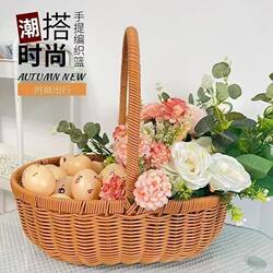 New Style Rattan Hand-Woven Flower Basket for Gardening, Flower Arrangement, Postpartum Care, Handmade Basket for Eggs, Fruits, and Fresh Flowers, Forest Style