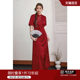 
Blue language large size women's new Chinese style red engagement cheongsam summer waist-pinching dress