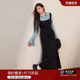 Ready stock Blue language plus size women's French elegant fake two-piece dress 2025 autumn slimming and flesh-covering A-line long skirt
