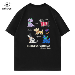 
[Puppy] Men and women same heavy-duty embroidered cotton tops summer casual trend fashionable round neck sports short sleeves