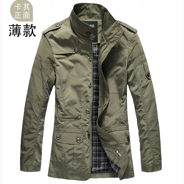 200Jin [Jin equals 0.5 kg] Jacket for men's spring and autumn large size middle-aged thin men's casual windbreaker mid-length stand-up collar jacket daddy suit
