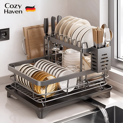 German Dish Storage Rack, Bowl and Chopsticks Draining Basket, Double-Layer New Stainless Steel Kitchen Storage Rack
