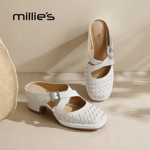 
MILLIE'S/MILLIE'S Fashion Trend Thick Heel Increased Back Hollow Fashion Sandals Baotou Half Slippers 2026 Summer Style
