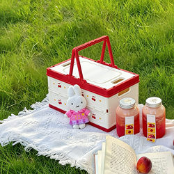 Outdoor Folding Camping Box, Spring Outing Portable Picnic Basket, Large Capacity with Lid, Vegetable Basket Bag, Cartoon Storage Box