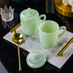 Jingdezhen Ceramic Jade Porcelain Mug, High-End Household Drinking Cup, Office Tea Cup, Housewarming Gift