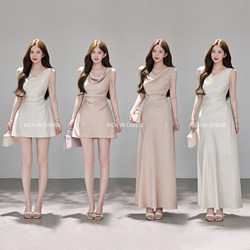 Shuhule Moonlight Satin French Satin Slash Neck Dress for Women, Summer High-End Elegant Slimming Mermaid Dress