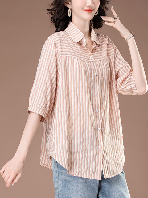 Xin Zi Teng Cubic Sleeve Shirt Women's Striped Top Middle-aged Mom's New 2025 Beautiful Small Shirt Women's Summer Shirt