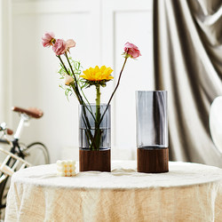 Wooden holder glass vase living room flower arrangement water raised flowers rose lily transparent dried flower table decoration ornaments flower vessel