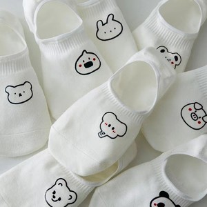 
Pure cotton white boat socks for women in autumn and winter, antibacterial, anti-odor, anti-slip, non-falling, cute student cartoon in