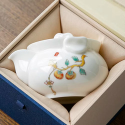 Ceramic White Teapot with Filter, Kung Fu Tea Set, Boxed, Anti-Scalding, Hand-Held Teapot, Household Gift, High-End Tea Art