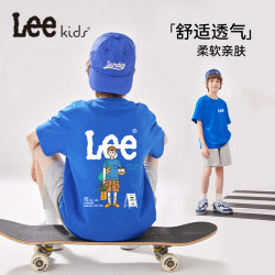 Leekids Children's Clothing Boys' Short-Sleeved T-Shirt 2026 New Style Medium and Large Children's Blue Cotton Top Kidsren's Summer Clothes
