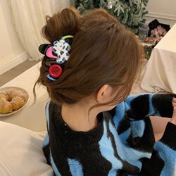 Korean-Style Cute Cartoon Button Color-Blocked Puppy Wave Hair Clip Niche Design Creative Updo Shark Clip Hair Accessory