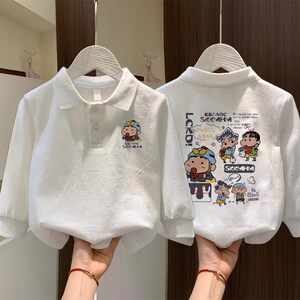 
Children's POLO collar long-sleeved T-shirt 2026 spring and autumn pure cotton boys and girls versatile white bottoming shirt children's clothing ins trend