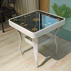 Simple balcony small coffee table outdoor tempered glass round table bedside storage table rattan home living room tea table