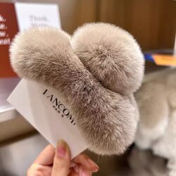 Real Rex Rabbit Fur Hair Clip for the Back of the Head, Cute Plush Hair Clip, Claw Clip, Large and Small Ponytail Clip, Hair Clip with a High-End Feel