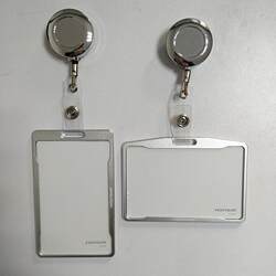 Snap-On Aluminum Alloy Id Card Holder with Metal Retractable Clip, Name Badge for Employees, Nurses, Transparent Medical Staff Badge