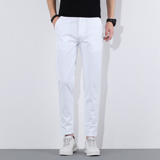 Spring and summer men's pants, men's nine-point pants, men's casual pants, trendy slim fit small feet, nine-point pants for men, thin white pants for men