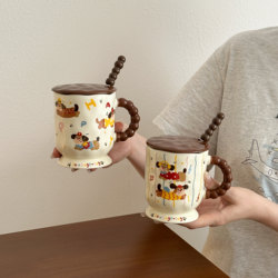 Cute Dachshund Ceramic Mug with Lid and Spoon for Home Use, Suitable for Drinking Water, Breakfast Coffee, Milk, Practical Birthday Gift