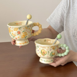 Ins-Style Fruit Mug, Ceramic Water Cup, Household Breakfast Cup, Practical Gift for Girls' Birthday, High Aesthetic Value