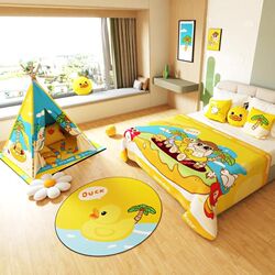 Cartoon bed flag hotel parent-child room decoration q layout forest animal yellow duck children's bedside towel tent floor mat cover
