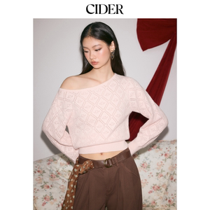 
CIDER knitted sweater with boat neck design, hollow loose pullover long-sleeved top 114846915