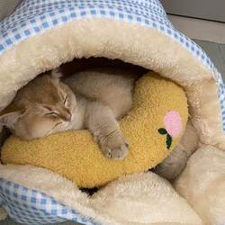Thickened Autumn and Winter Cat Bed, Windproof and Warm, Enclosed Cat Bed, Dog Bed, Suitable for All Seasons, Pet Bed