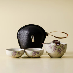 Wisteria Flower Hand-Held Teapot Quick Cup Portable Outdoor Camping Travel Tea Set One Pot Two Cups Kung Fu Tea Set