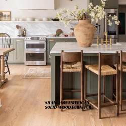 Nordic solid wood rattan chairs B&B Wasabi Wind Dining Chair Cafe Restaurant Backrest Chair Medium Bar Chair Rope Weaving