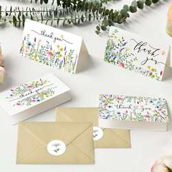 36 Set Lavender Daisy Spring Thank You Card Flowers Gift Greeting Card with Envelope Sticker Rounded Corner Note Folding Card