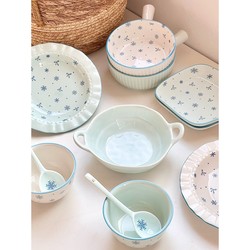 Household Ceramic Dishware Set for Two People, Cute Bowl Set, Beautiful Bowl and Plate Set, Single-Serving Plate