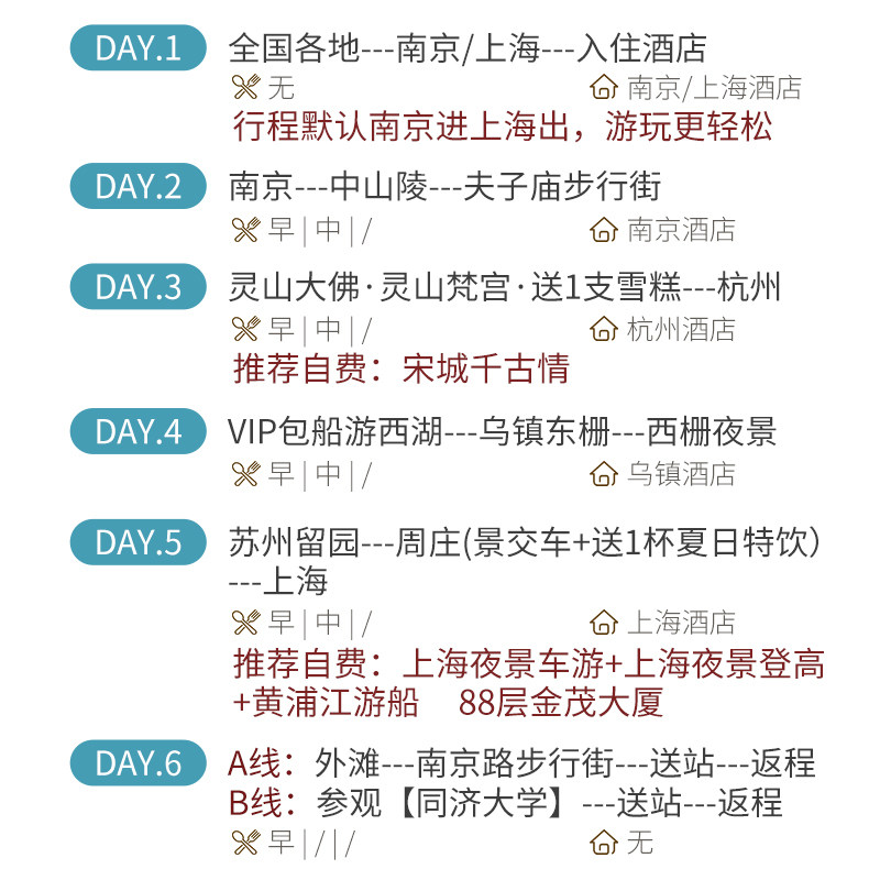 含往返交通-南京乌镇杭州上海6天5晚-西湖游船+周庄景交升两晚5钻