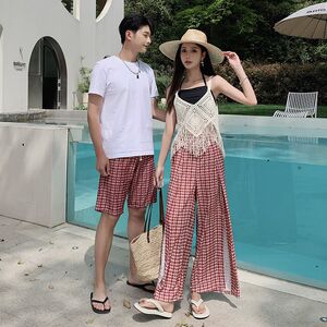 
Seaside couple wear beach suit swimsuit hot spring autumn B winter couple style men's beach shorts long leg-covering swimming