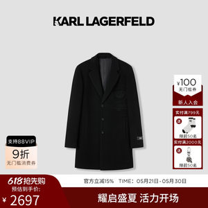 KARL LAGERFELD [100% sheep wool] notched lapel collar woolen long coat Galeries Lafayette trendy brand men's clothing