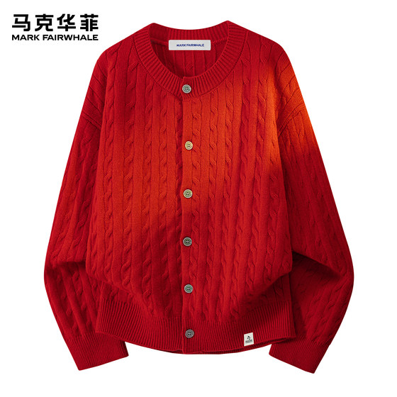 
Mark Huafei knitted cardigan men's 2026 new trendy brand animal year red twist couple loose sweater jacket