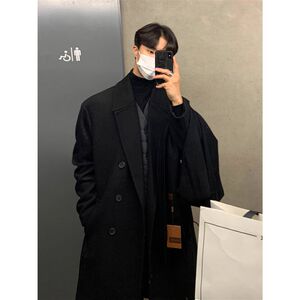 
Coat length 730 men's medium autumn and winter sheep thickened woolen velvet knee length N men's windbreaker boys Korean style woolen non
