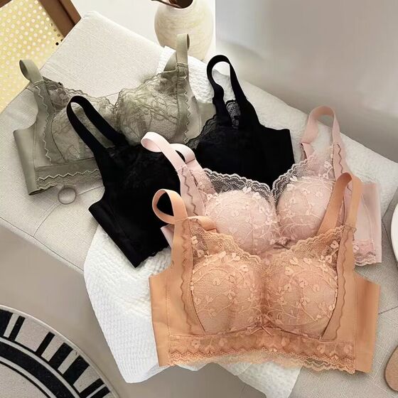 
Girls' adjustable breast-retracting, anti-sagging, small-breast bra, lace H, sweet, no steel ring, push-up, thin top and thick bottom