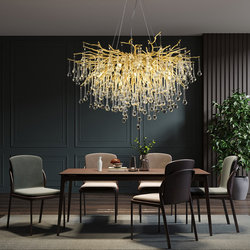 Light luxury tree branch water dripping crystal lamp Atmospheric Nordic lamp aluminum branch staircase living room creative chandeliers Wholesale